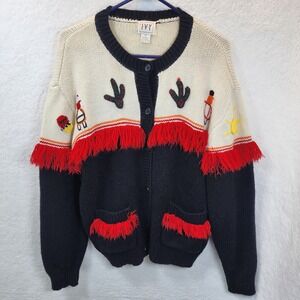 Vintage 80s Western Fringe Novelty Cardigan Womens Small Festival Rodeo Cowboy